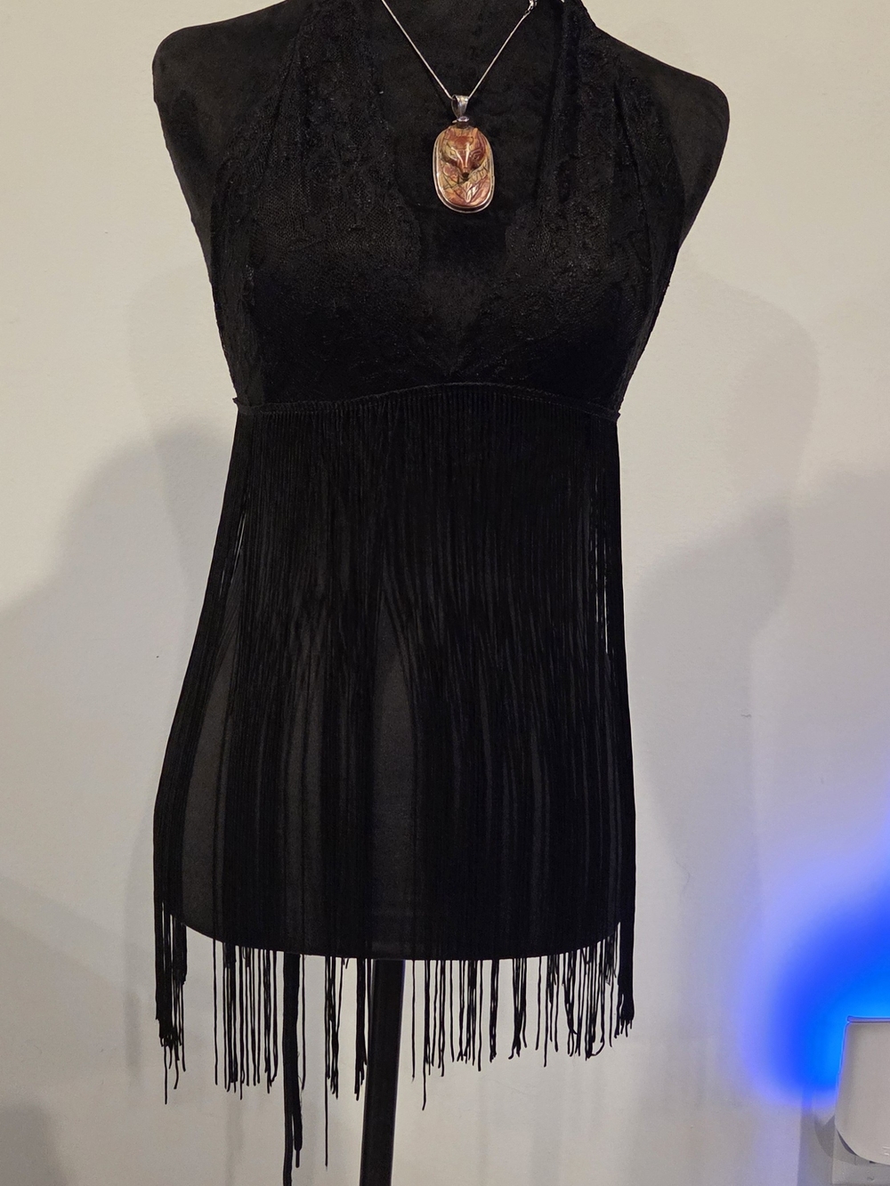 Black Fringe Halter Top